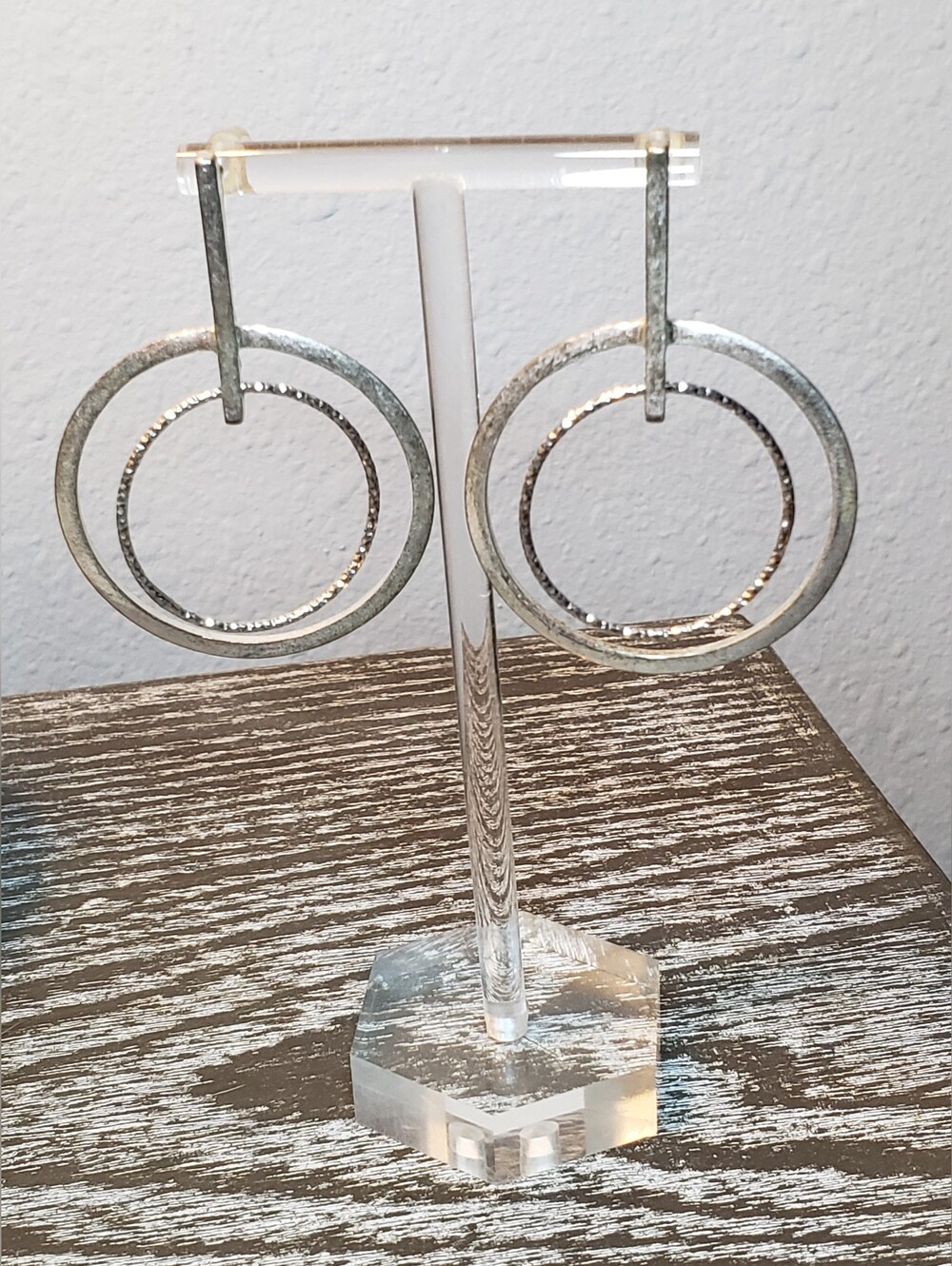 Hammered Silver Double Circle Dangle Earrings